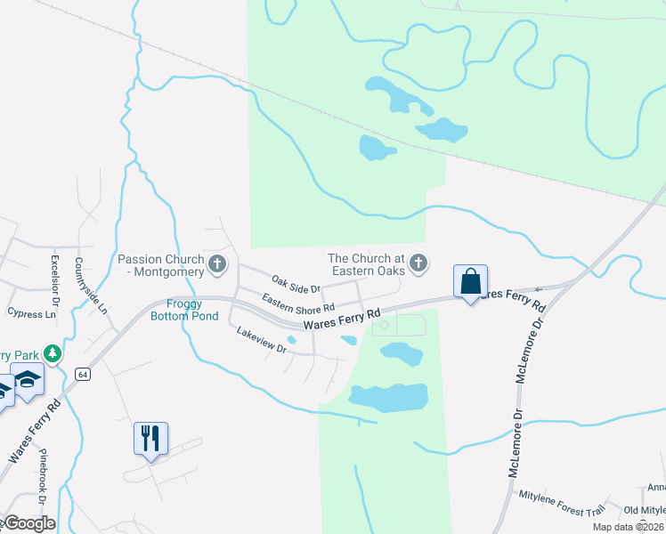 map of restaurants, bars, coffee shops, grocery stores, and more near 7017 Oak Side Drive in Montgomery
