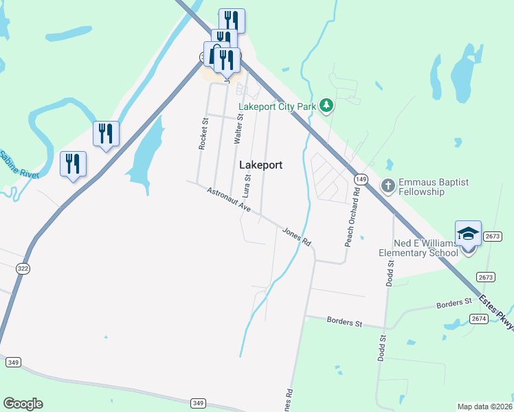 map of restaurants, bars, coffee shops, grocery stores, and more near 210 Jones Road in Longview