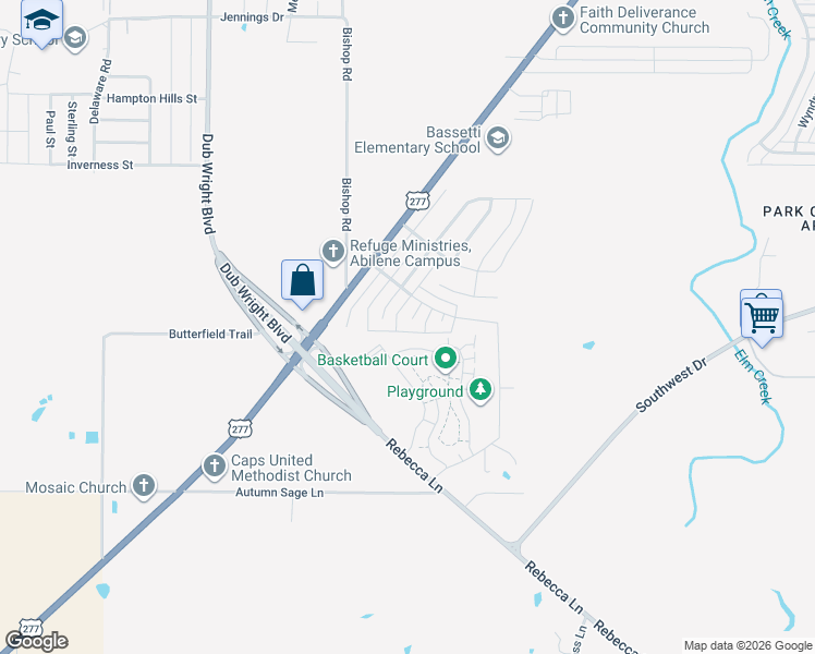 map of restaurants, bars, coffee shops, grocery stores, and more near 3750 Kallies Cove in Abilene