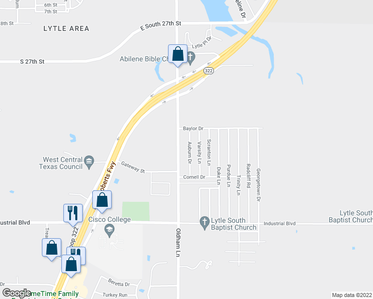 map of restaurants, bars, coffee shops, grocery stores, and more near 3666 Auburn Drive in Abilene