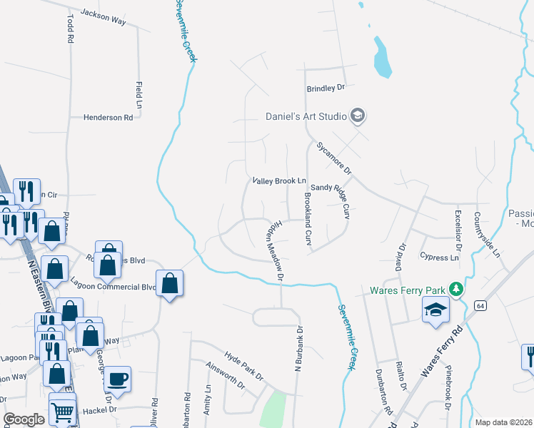map of restaurants, bars, coffee shops, grocery stores, and more near 1227 Sweetwood Court in Montgomery