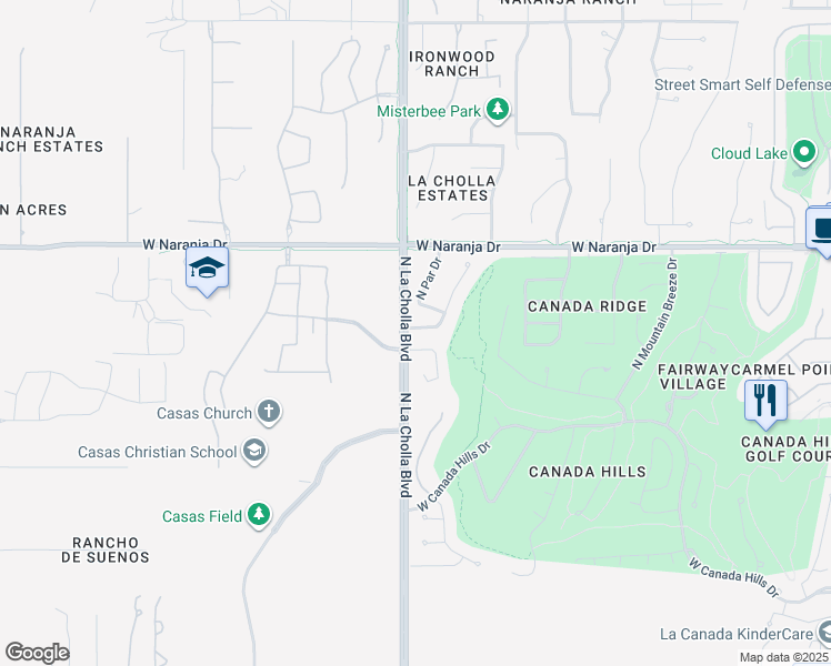 map of restaurants, bars, coffee shops, grocery stores, and more near 11012 North Divot Drive in Tucson