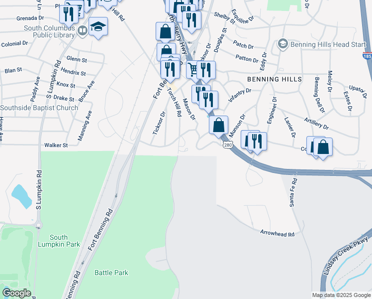map of restaurants, bars, coffee shops, grocery stores, and more near 174 Torch Hill Road in Columbus