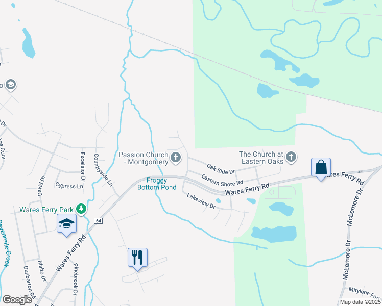 map of restaurants, bars, coffee shops, grocery stores, and more near 944 Eastern Oaks Drive in Montgomery