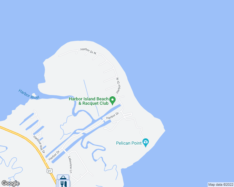 map of restaurants, bars, coffee shops, grocery stores, and more near 4 North Harbor Drive in Saint Helena Island