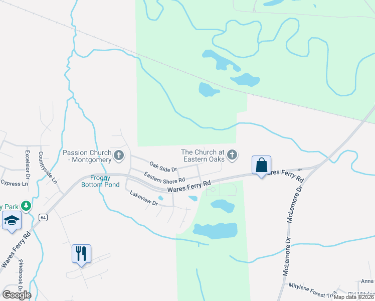map of restaurants, bars, coffee shops, grocery stores, and more near 7011 Oak Side Ct in Montgomery