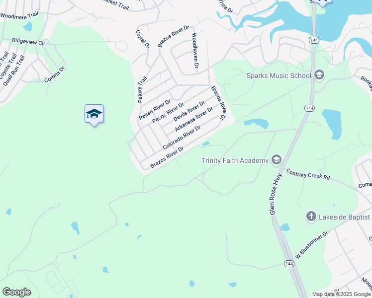 map of restaurants, bars, coffee shops, grocery stores, and more near 3309 Brazos River Drive in Granbury