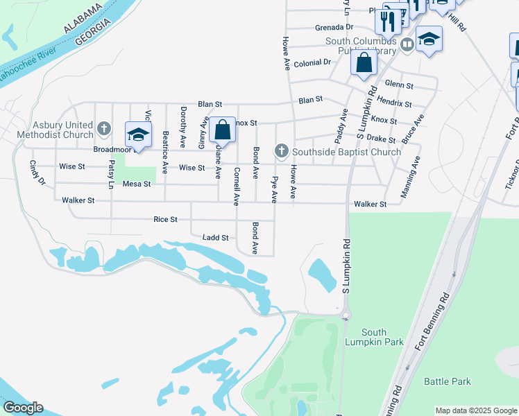 map of restaurants, bars, coffee shops, grocery stores, and more near 2451 Bond Avenue in Columbus