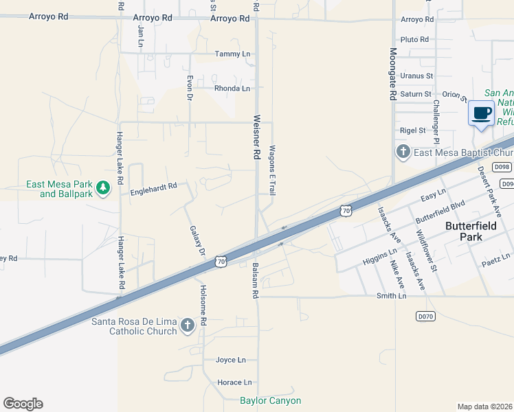 map of restaurants, bars, coffee shops, grocery stores, and more near 5869 Weisner Road in Las Cruces