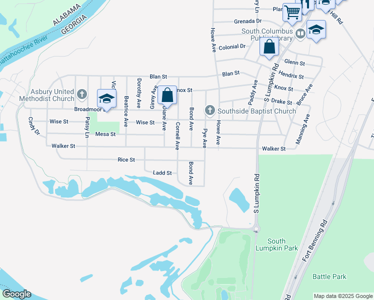 map of restaurants, bars, coffee shops, grocery stores, and more near 2840 Walker Street in Columbus