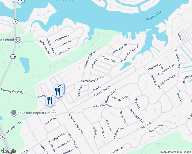 map of restaurants, bars, coffee shops, grocery stores, and more near 3611 Broken Bow Drive in Granbury