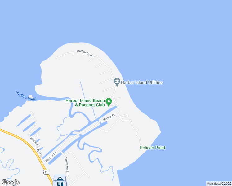 map of restaurants, bars, coffee shops, grocery stores, and more near 30 Harbor Drive in Saint Helena Island