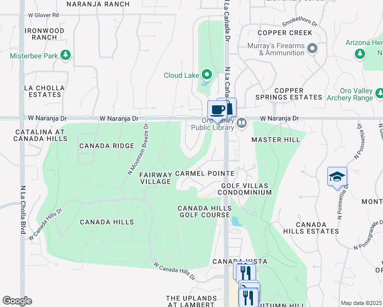 map of restaurants, bars, coffee shops, grocery stores, and more near 11054 Wind Pointe Drive in Tucson