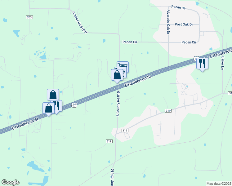 map of restaurants, bars, coffee shops, grocery stores, and more near 5528 U.S. 67 in Alvarado