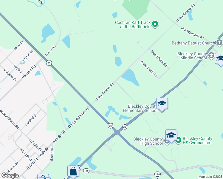 map of restaurants, bars, coffee shops, grocery stores, and more near 146 Daisy Adams Road in Cochran