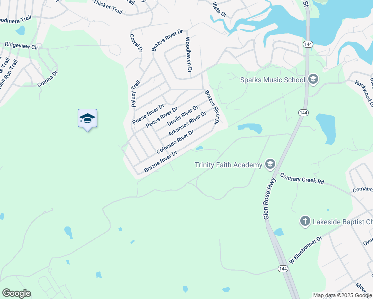 map of restaurants, bars, coffee shops, grocery stores, and more near 3309 Brazos River Drive in Granbury
