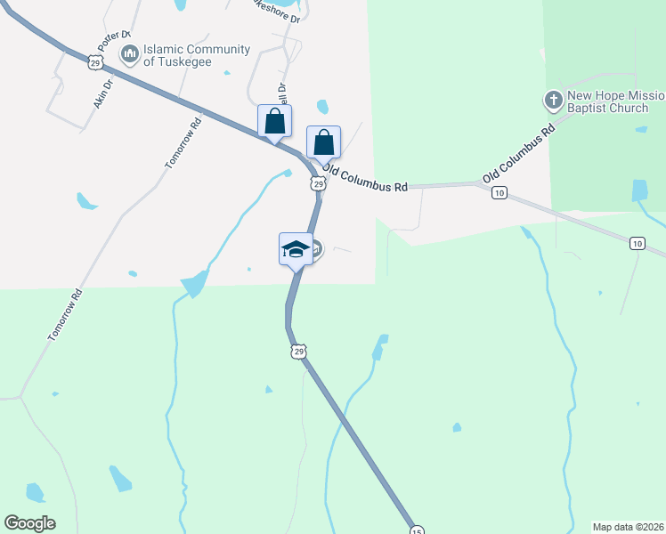 map of restaurants, bars, coffee shops, grocery stores, and more near 737-2581 Union Springs Road in Tuskegee