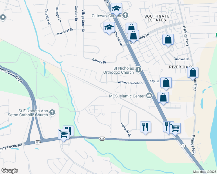 map of restaurants, bars, coffee shops, grocery stores, and more near 9111 Campfire Drive in Shreveport
