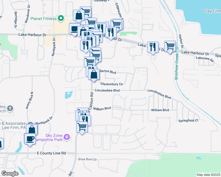 map of restaurants, bars, coffee shops, grocery stores, and more near 1840 Lincolnshire Boulevard in Ridgeland