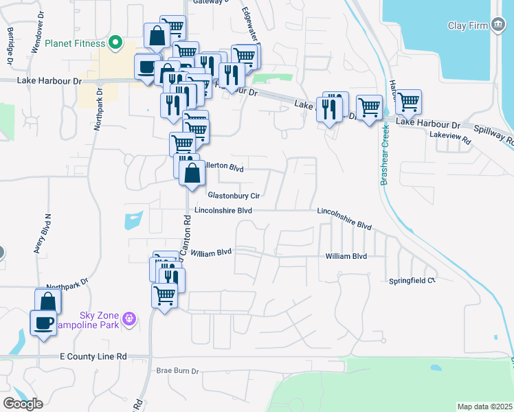 map of restaurants, bars, coffee shops, grocery stores, and more near 1872 Lincolnshire Boulevard in Ridgeland