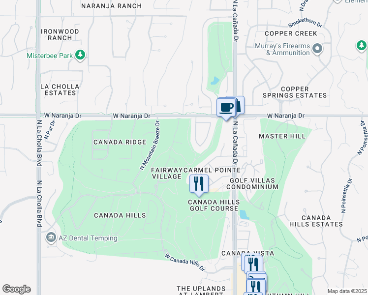 map of restaurants, bars, coffee shops, grocery stores, and more near 1585 Fairway Place in Tucson