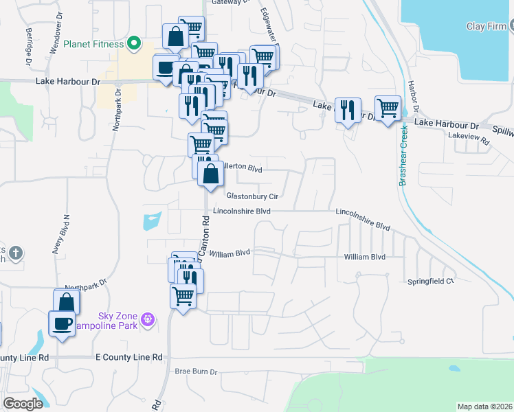 map of restaurants, bars, coffee shops, grocery stores, and more near 1848 Lincolnshire Boulevard in Ridgeland