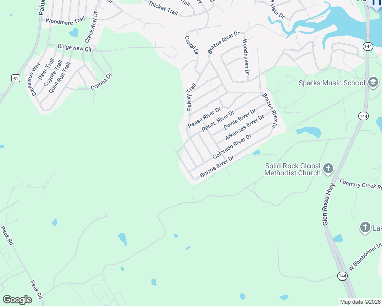 map of restaurants, bars, coffee shops, grocery stores, and more near 3115 Ohio River Trail in Granbury
