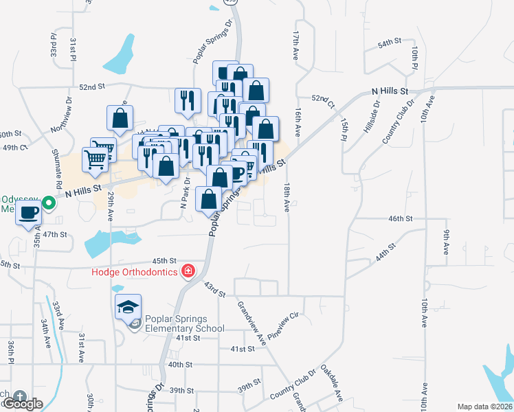 map of restaurants, bars, coffee shops, grocery stores, and more near 4706 Broadmoor Drive in Meridian