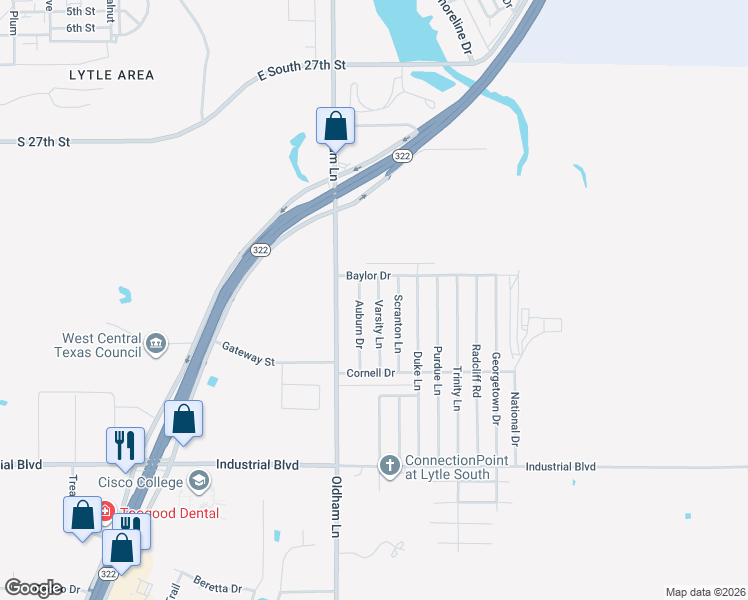map of restaurants, bars, coffee shops, grocery stores, and more near 3634 Varsity Lane in Abilene
