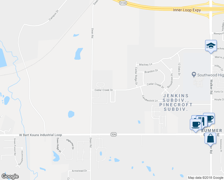 map of restaurants, bars, coffee shops, grocery stores, and more near 3459 Cedar Creek Drive in Shreveport