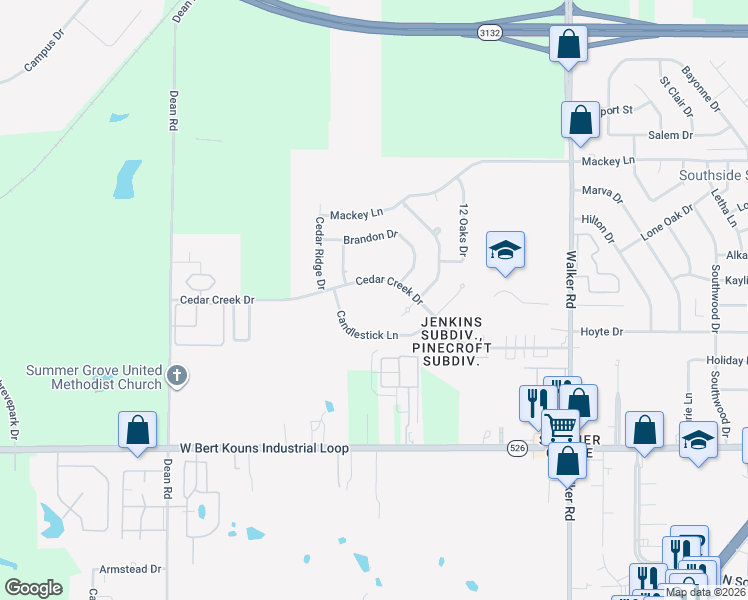 map of restaurants, bars, coffee shops, grocery stores, and more near 9150 Candlestick Lane in Shreveport