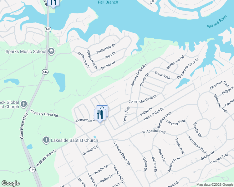 map of restaurants, bars, coffee shops, grocery stores, and more near 817 Blackfoot Court in Granbury