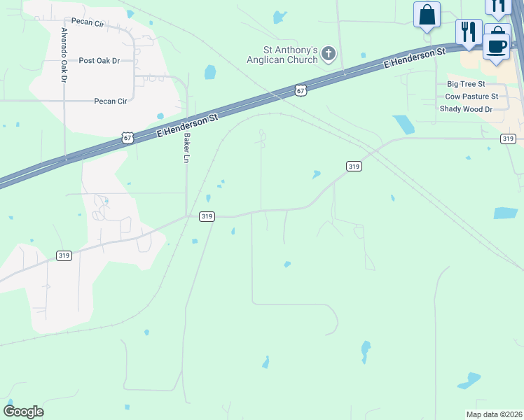 map of restaurants, bars, coffee shops, grocery stores, and more near 210 Circle Drive in Alvarado