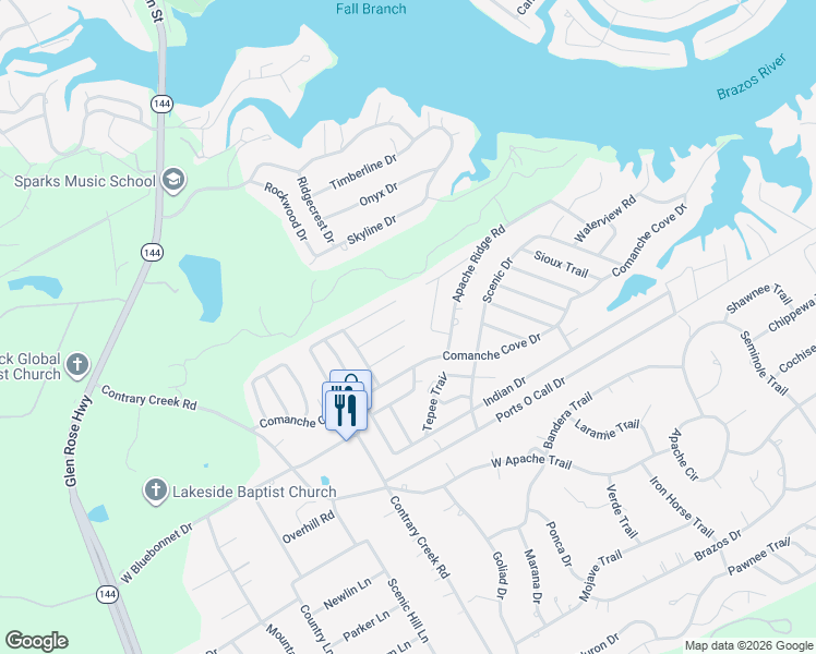 map of restaurants, bars, coffee shops, grocery stores, and more near 817 Blackfoot Court in Granbury