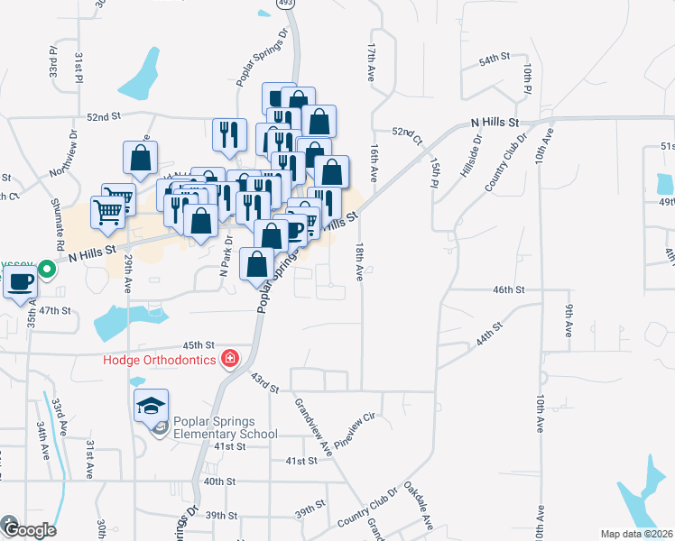 map of restaurants, bars, coffee shops, grocery stores, and more near 4706 Broadmoor Drive in Meridian