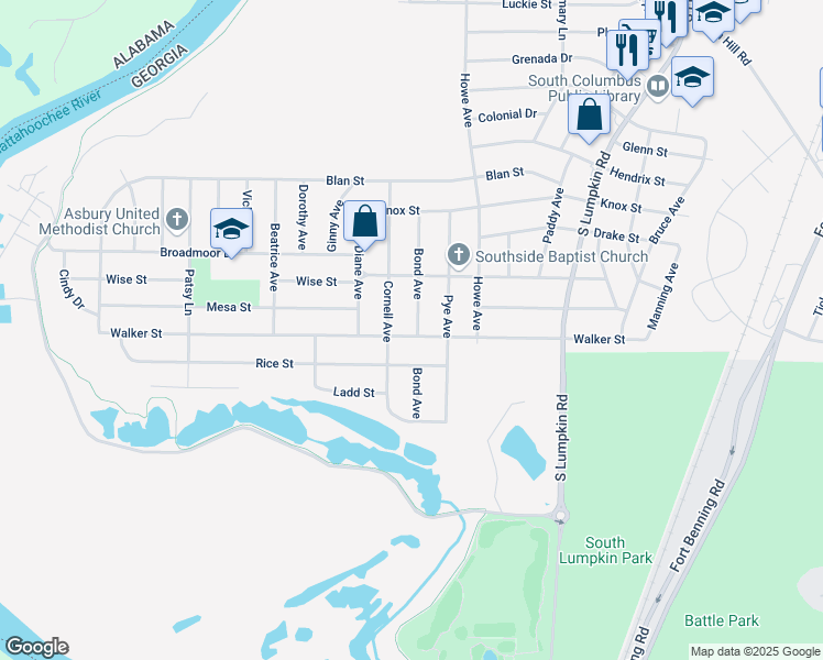 map of restaurants, bars, coffee shops, grocery stores, and more near 2451 Bond Avenue in Columbus