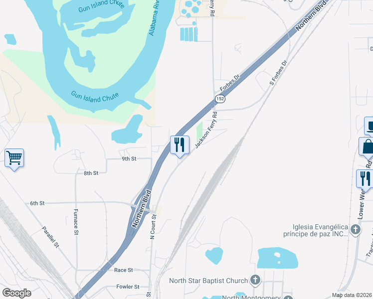 map of restaurants, bars, coffee shops, grocery stores, and more near 1741 Jackson Ferry Road in Montgomery