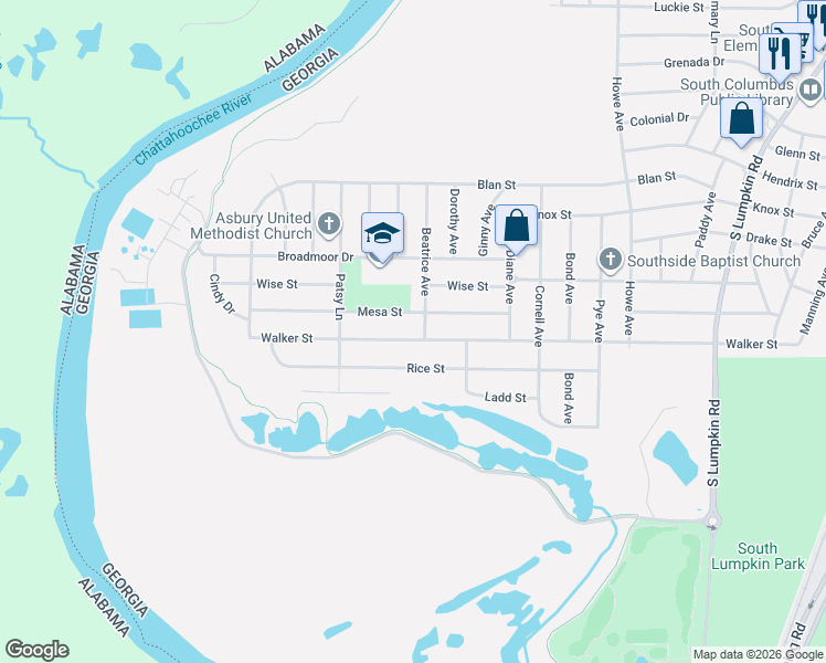 map of restaurants, bars, coffee shops, grocery stores, and more near 2561 Walker Street in Columbus