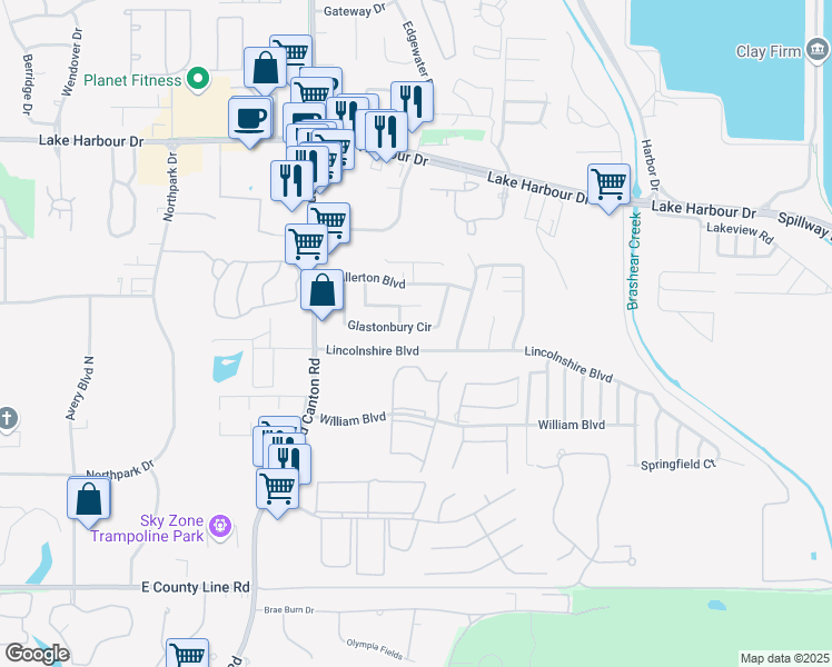 map of restaurants, bars, coffee shops, grocery stores, and more near 941 Glastonbury Circle in Ridgeland