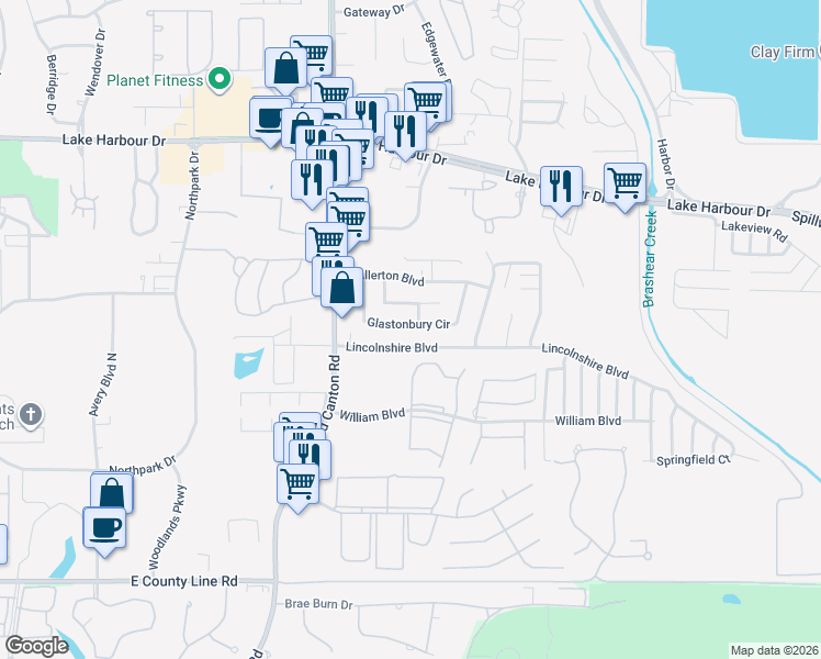 map of restaurants, bars, coffee shops, grocery stores, and more near 1840 Lincolnshire Boulevard in Ridgeland