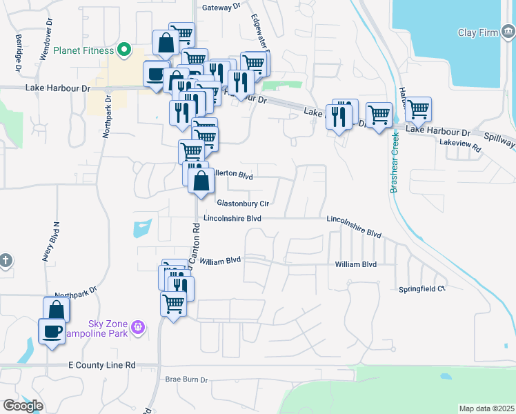 map of restaurants, bars, coffee shops, grocery stores, and more near 1872 Lincolnshire Boulevard in Ridgeland