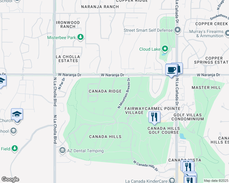 map of restaurants, bars, coffee shops, grocery stores, and more near 11076 North Eagle Crest Drive in Tucson