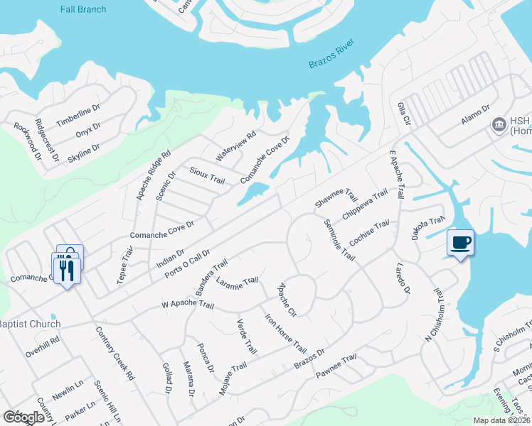 map of restaurants, bars, coffee shops, grocery stores, and more near 1122 Ports O Call Drive in Granbury