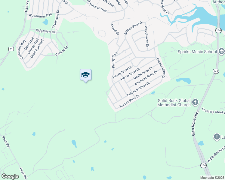 map of restaurants, bars, coffee shops, grocery stores, and more near 3115 Ohio River Trail in Granbury