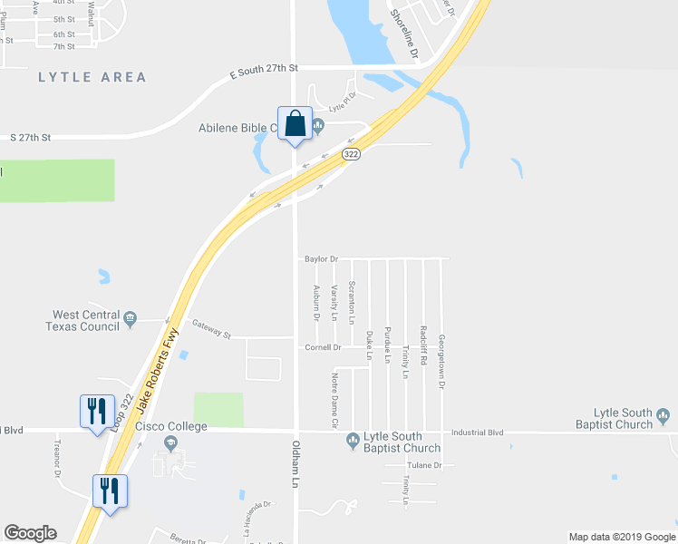 map of restaurants, bars, coffee shops, grocery stores, and more near 3617 Varsity Lane in Abilene