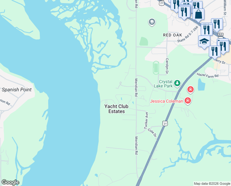 map of restaurants, bars, coffee shops, grocery stores, and more near 200 Anchorage Drive in Beaufort