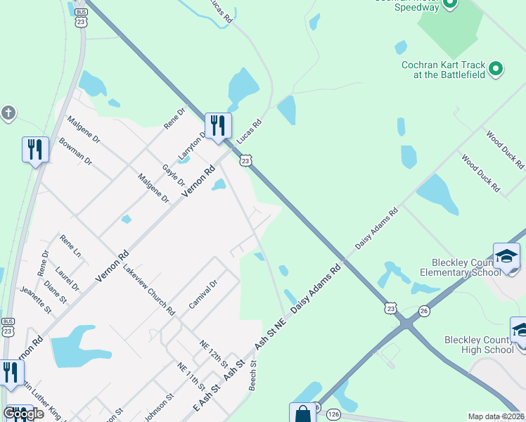 map of restaurants, bars, coffee shops, grocery stores, and more near 162 Lucas Road in Cochran
