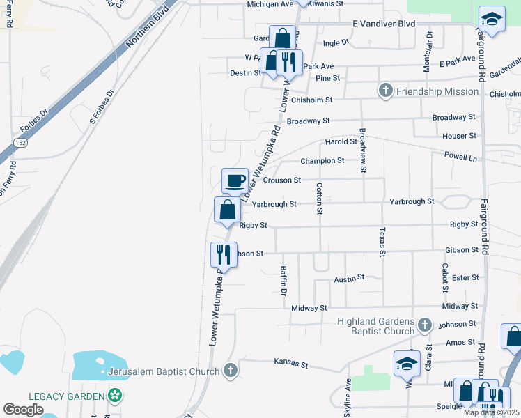 map of restaurants, bars, coffee shops, grocery stores, and more near 1612 Yarbrough Street in Montgomery
