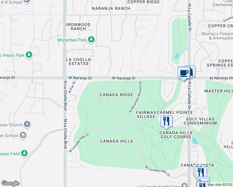 map of restaurants, bars, coffee shops, grocery stores, and more near 1820 Moonshadow Street in Tucson