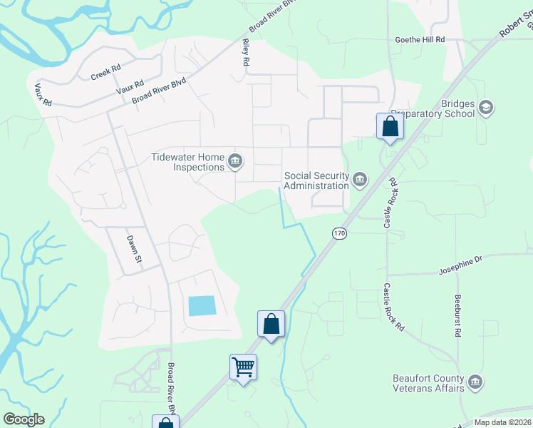 map of restaurants, bars, coffee shops, grocery stores, and more near 32 Waccamaw Way in Beaufort